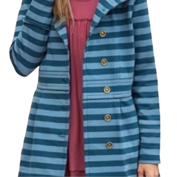 Matilda Jane Blue Stripe Fall Breeze Jacket Mod Button Up Women Size Medium - Picture 3 of 12